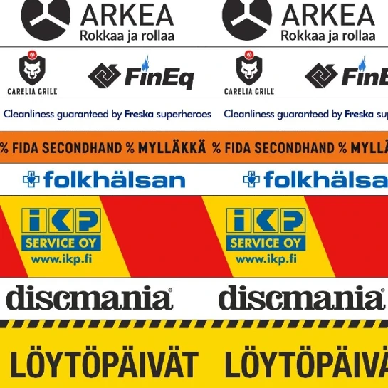 Esimerkkejä tuottamistamme mainosnauhoista ja merkintanauhoista